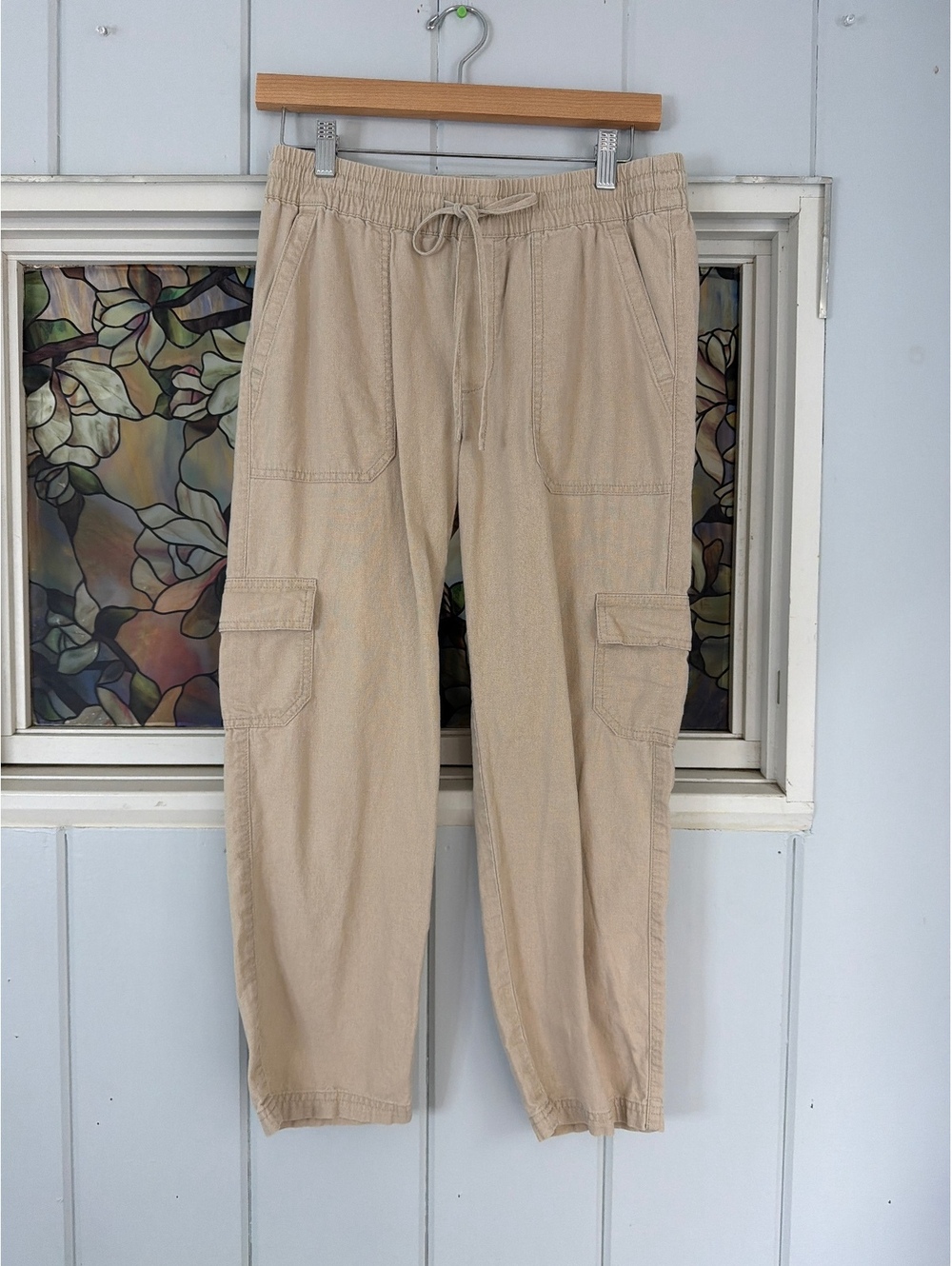 J.Crew Beige Linen Blend cropped Cargo Pants Size 2